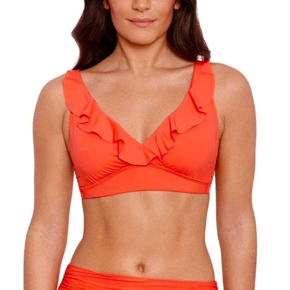 Lauren Ralph Lauren Beach‎ Club Solids Ruffle Underwire Bikini Top Sunset Size 8